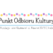 Grafika z napisem 'Punkt Odbioru Kultury' podkreślonym niebieską linią. Poniżej tekst: 'Fundacja - ależ Gustawiel ul. Nawrot 30/3U, Łódź'. Na górze rząd kolorowych kropek (żółty, różowy, fioletowy, niebieski)